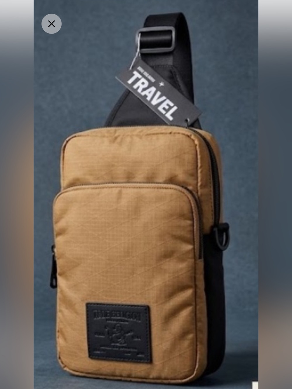 NWT True Religion World Tour Patch  Crossbody Sling Bag Tan Men's Unisex